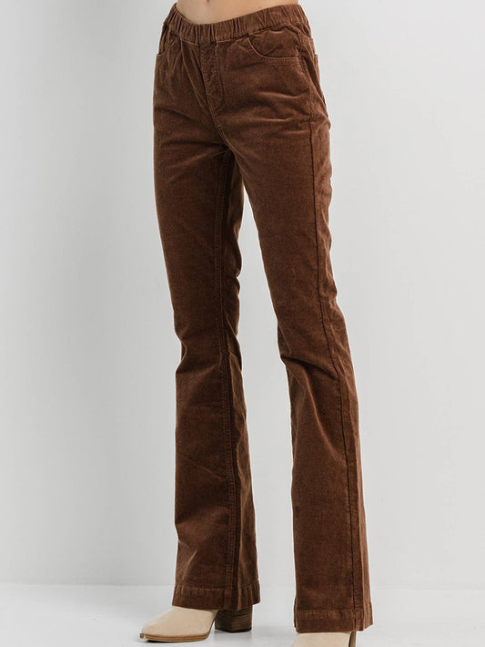 Brown Corduroy Pull On Flare Jeans