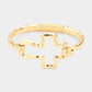Gold Hammered Open Metal Cross Hook Bracelet
