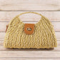 Beige Woven Straw Top Handle Handbag