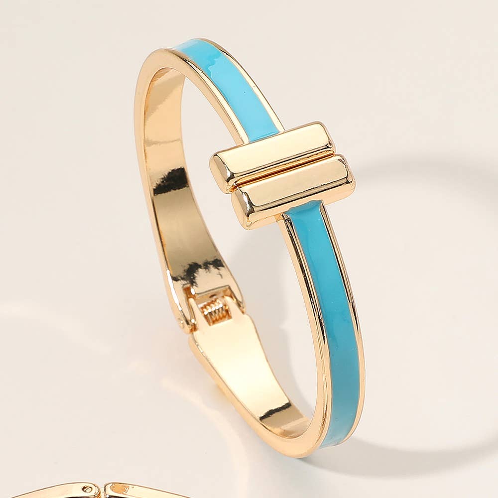 Turquoise Metal Bar Hinged Bangle Bracelet