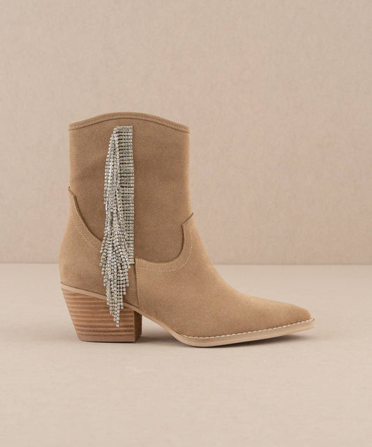 Khaki Rhinestone Fringe Cowboy Western Boot