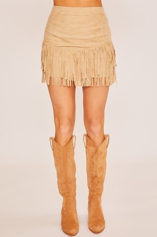 Beige Fringe Skirt