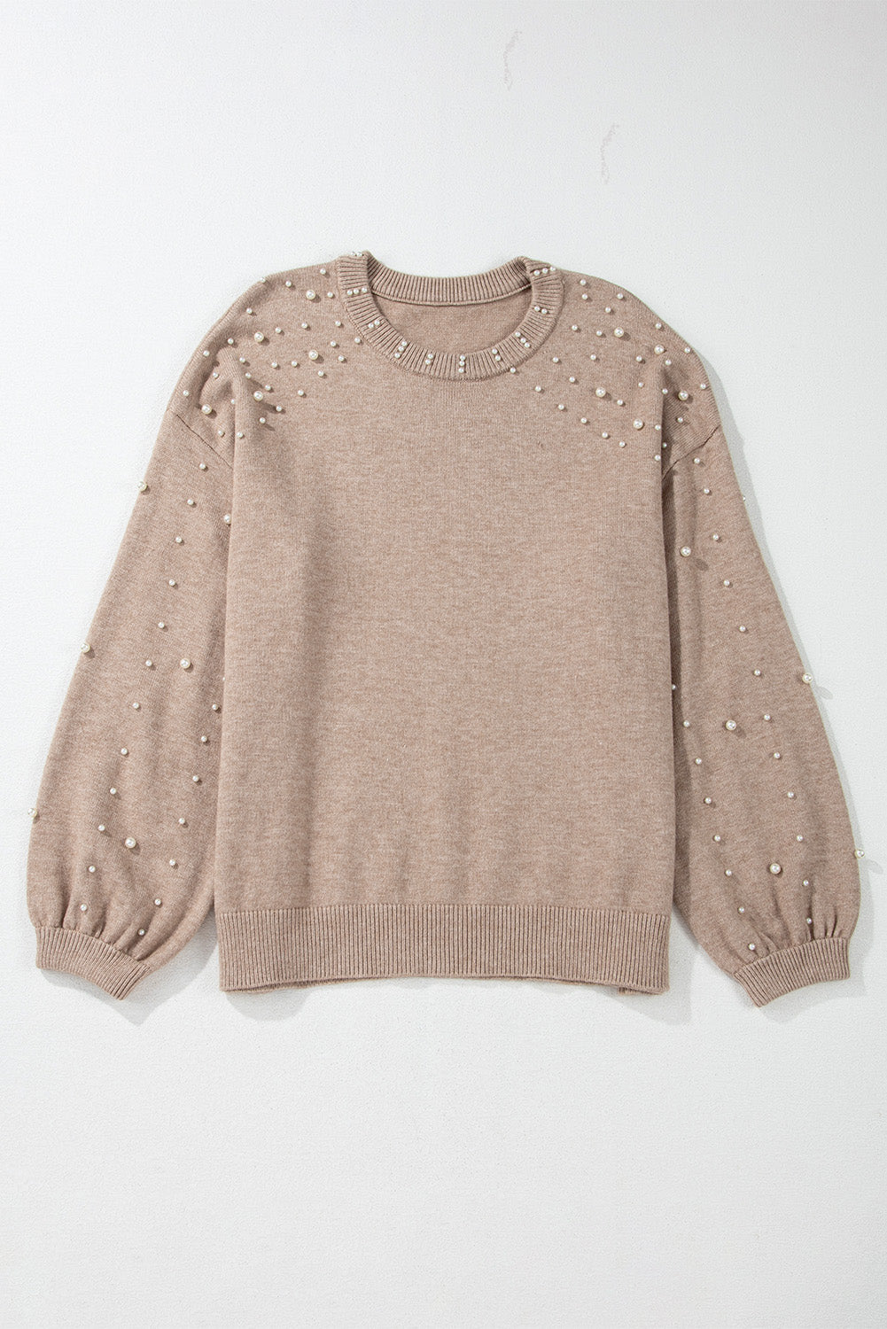 Plus Beige Pearl Drop Shoulder Sweater