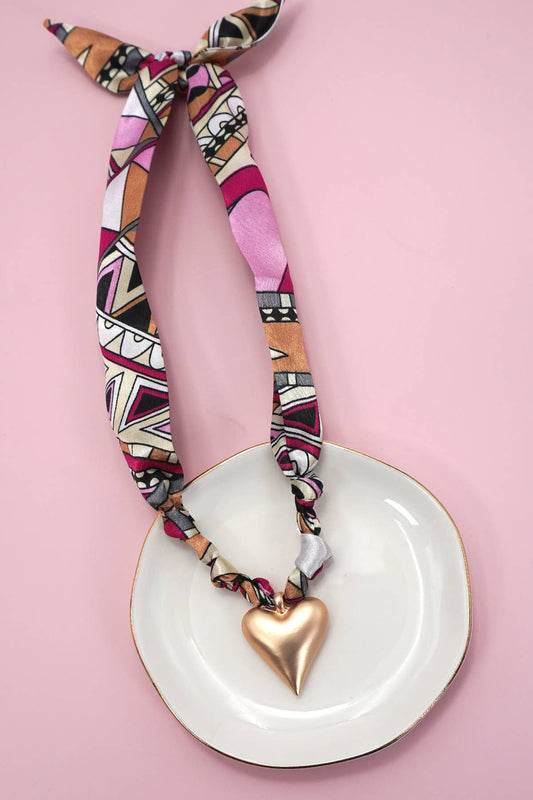 Pink Scarf Heart Charm Necklace