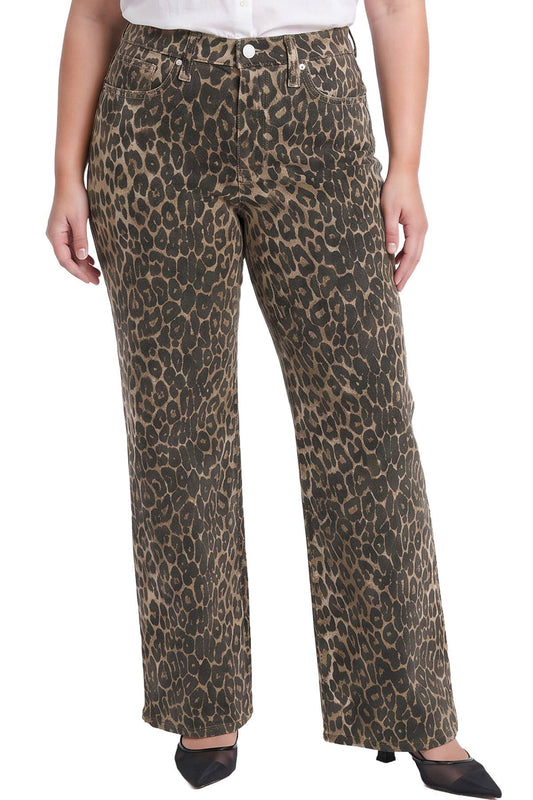Plus Cheetah High Rise Wide Leg Jeans
