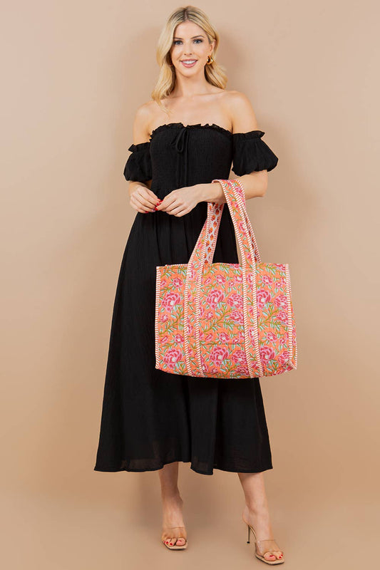 Rose Reversible Quilted Tote Bag