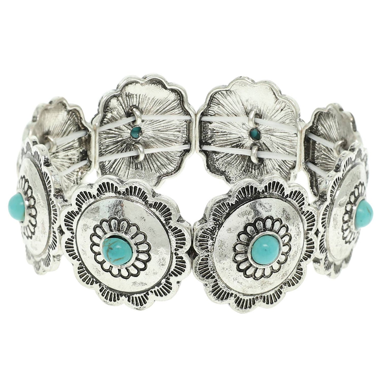 Western Turquoise Round Concho Stretch Bracelet