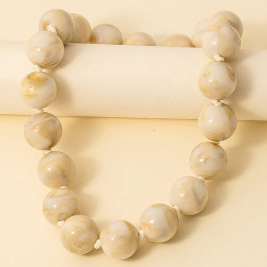 Cream Large Marble Resin Beads Necklace