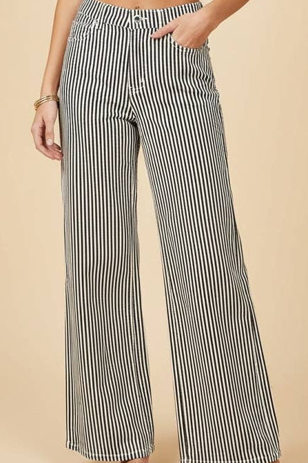 Black & White High Rise Wide Leg Stripe Pants