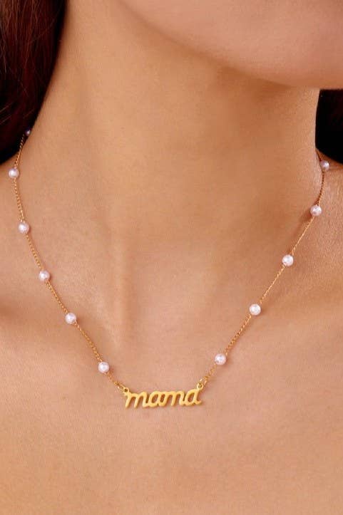 Gold Mama Pearl Accent Necklace