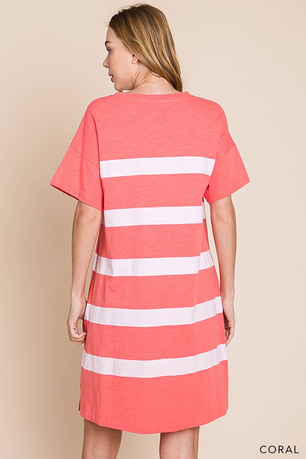 Coral Stripe T-Shirt Dress