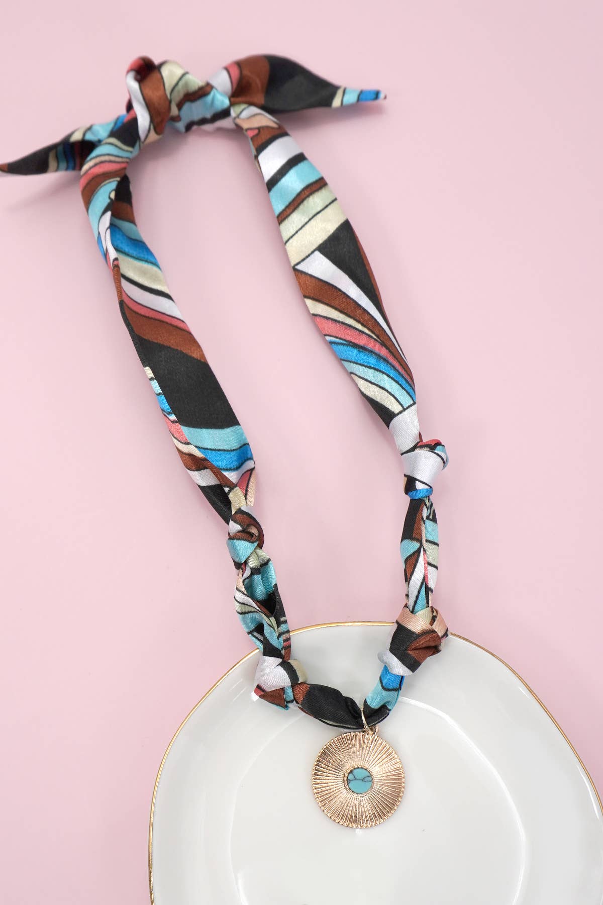 Blue Scarf Disc Charm Necklace
