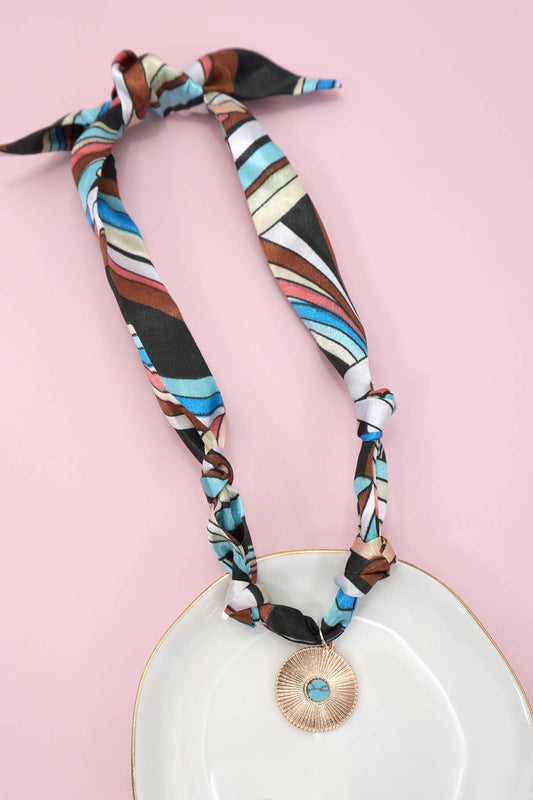 Blue Scarf Disc Charm Necklace