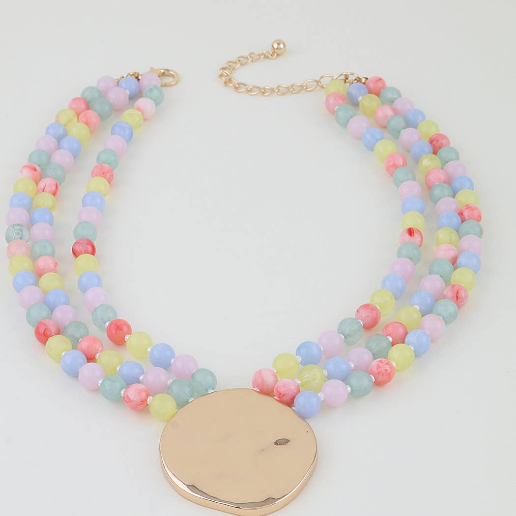 Multi Color Triple Beaded Disc Statement Necklace