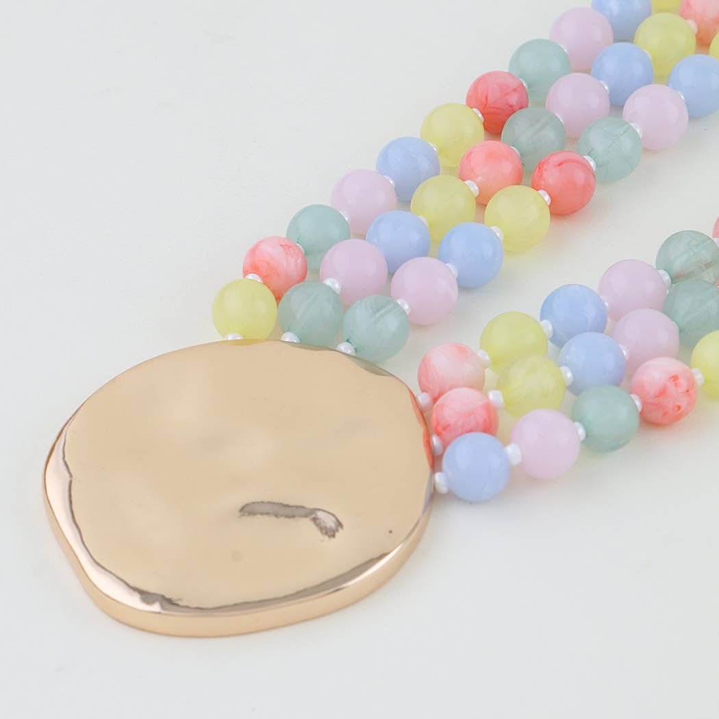 Multi Color Triple Beaded Disc Statement Necklace