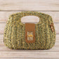 Green Two Tone Straw Woven Handbag