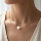 Gold Box Chain Pearl Charm Necklace