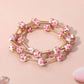 Pink Floral Beaded Stretch Bracelet Set