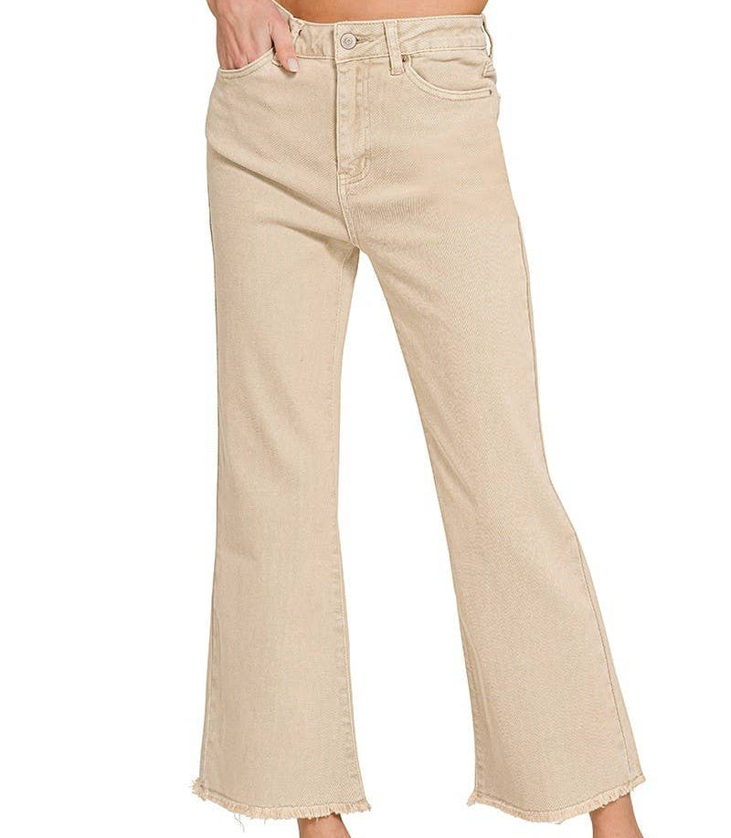 Plus Sand Beige Acid Wash Frayed Bootcut Jeans