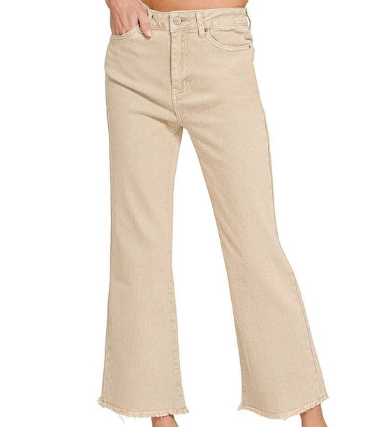 Plus Sand Beige Acid Wash Frayed Bootcut Jeans