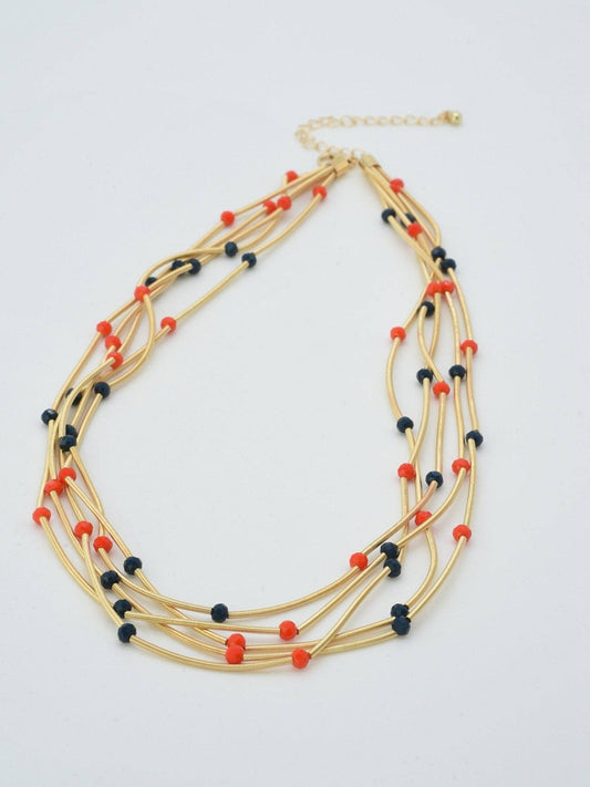 Orange & Navy Multi Strand Necklace