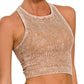 Deep Camel Washed Ribbed Cropped Tank Top