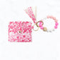 Hot Pink Heart Silicone Bead Bracelet with Card Holder Keychain