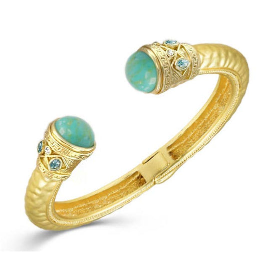 Turquoise Hammered Gold Stone Accent Bangle