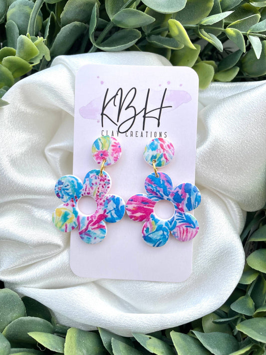 Floral Flower Dangle Clay Earrings