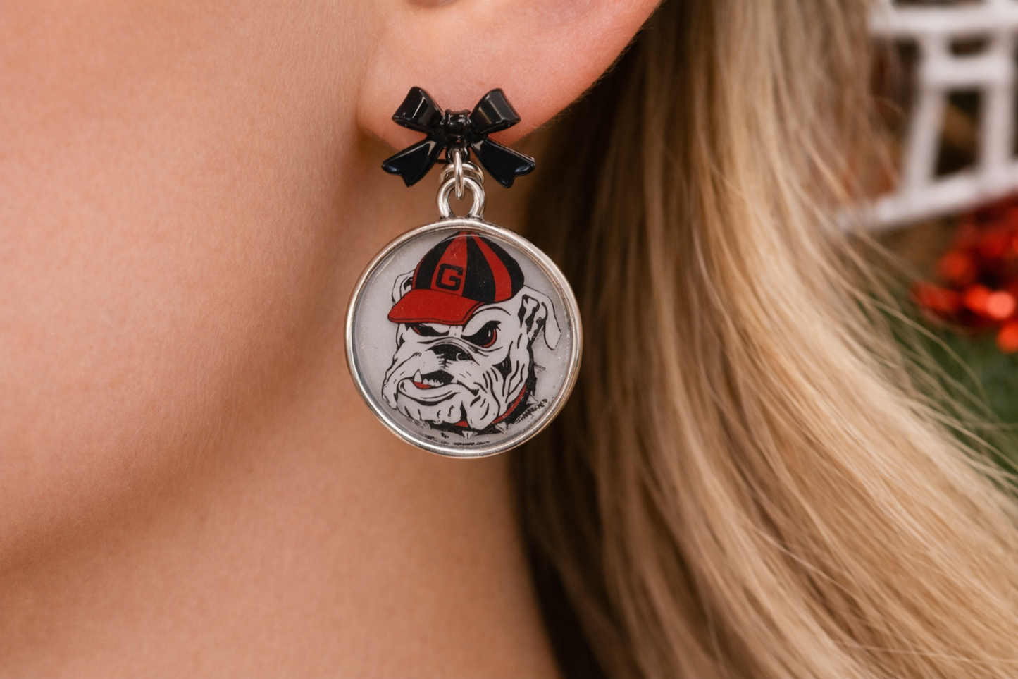 Bulldog Bow Dangle Earrings
