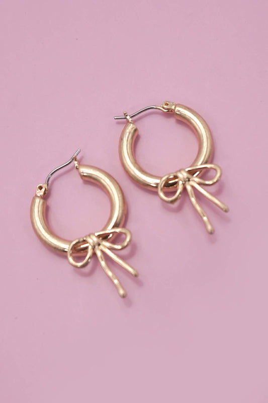 Gold Worn Bow Hoop Earrings