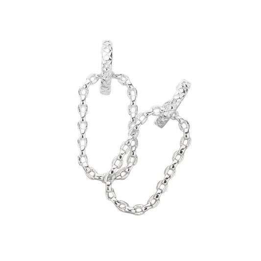Silver Metal Oval Dangle Earrings