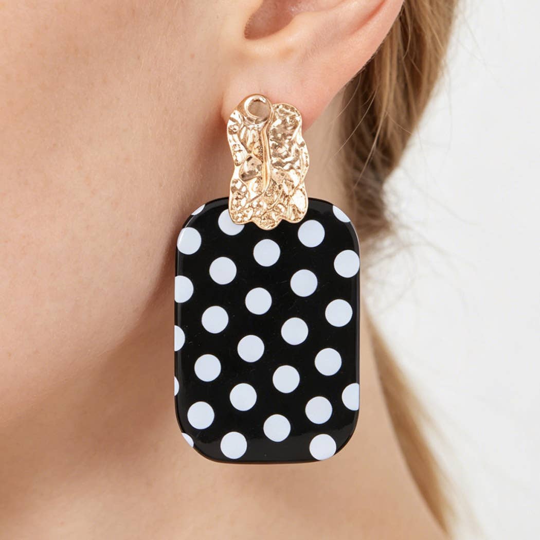 Black Polka Dot Metal Earrings