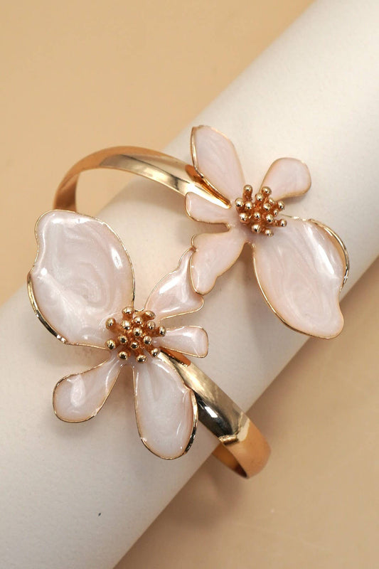 Floral Epoxy Adjustable Open Cuff Bracelet