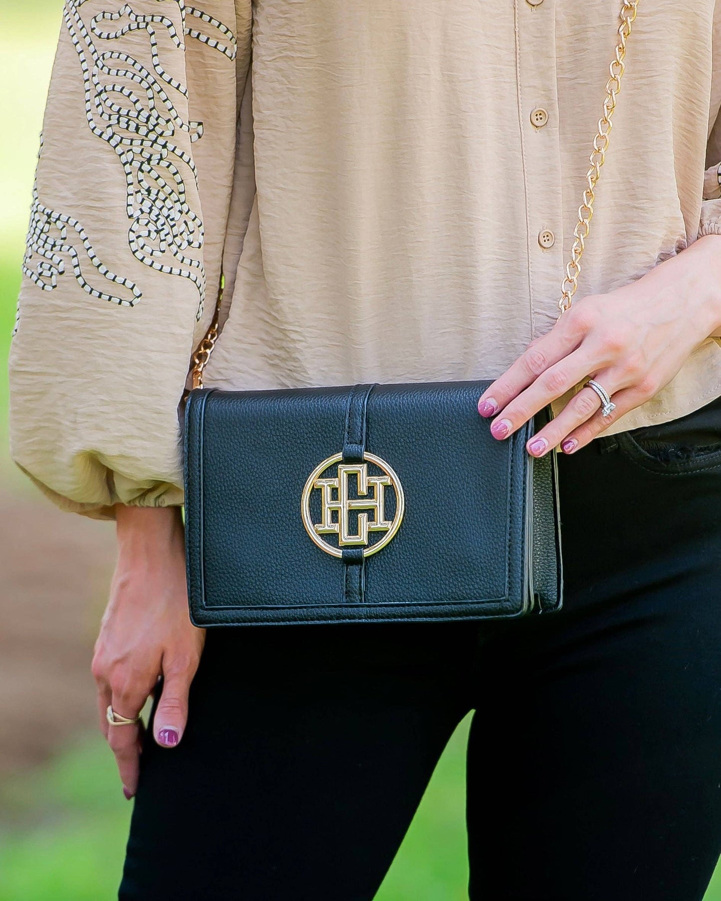 Black Cecilia Circle Logo Handbag