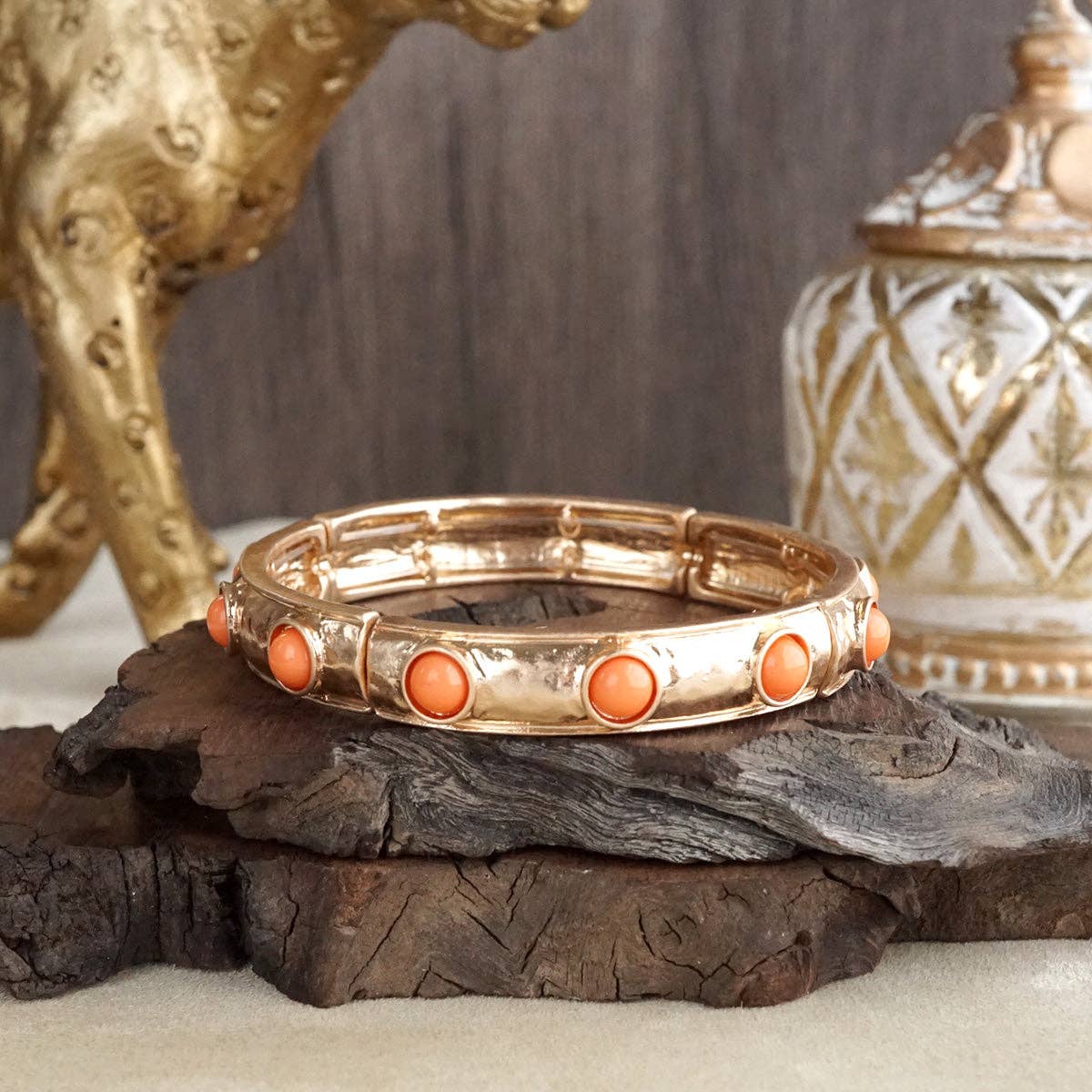 Orange Slim Cabochon Eternity Bangle Bracelet