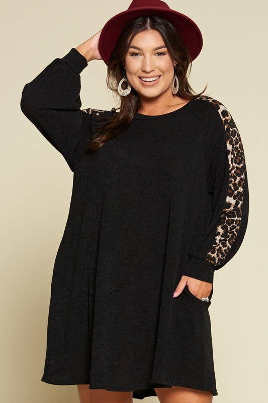 Plus Black Animal Sleeve Knit Dress