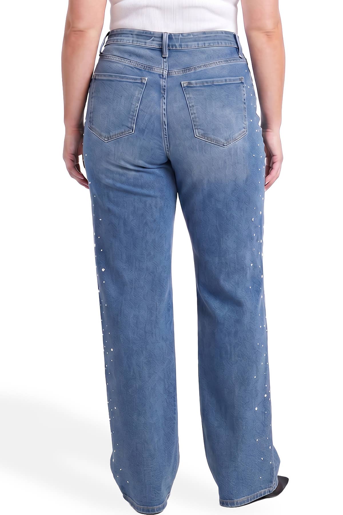 Plus High Rise Wide Leg Jeans w/ Rhinestones