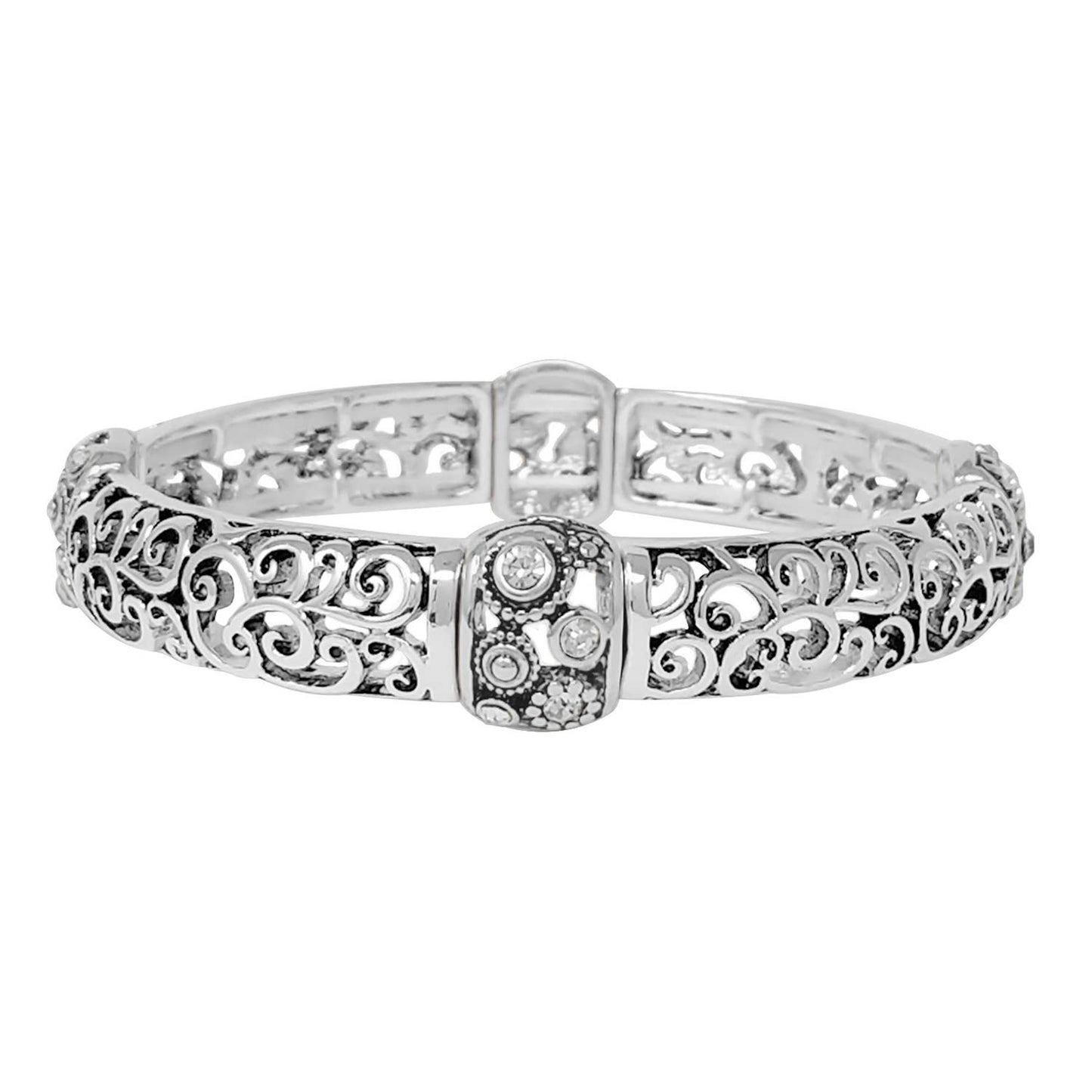 Fashion Rhinestone Filigree Stretch Bracelet : Silver