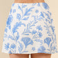 White & Blue Floral Print Mini Skirt