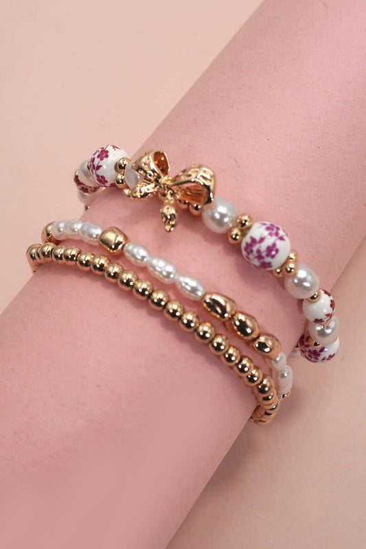 Pink Ceramic Bow Bracelets
