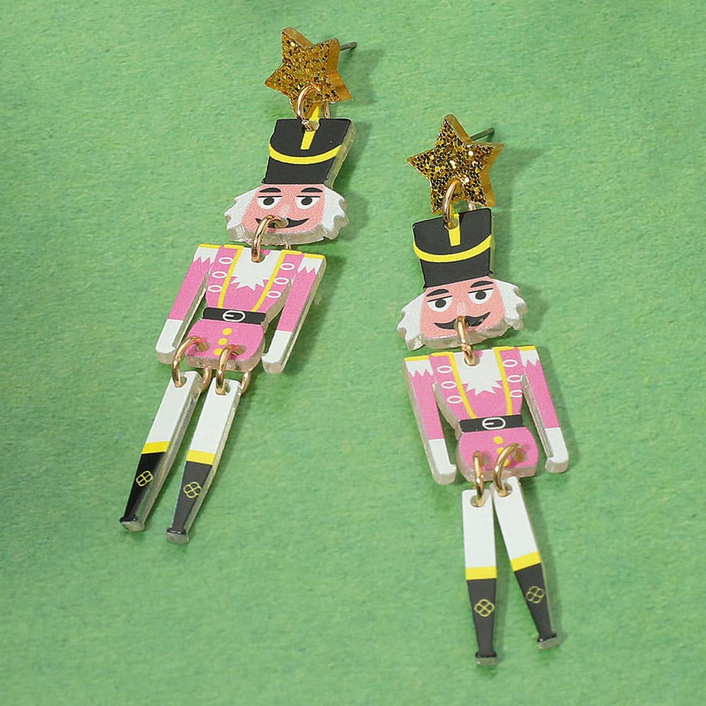 Pink Resin Nutcracker Earrings