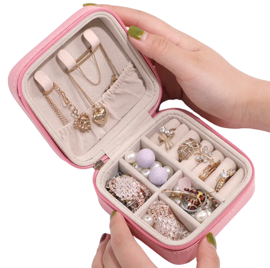 Pink Small Square Jewelry Travel Case Box