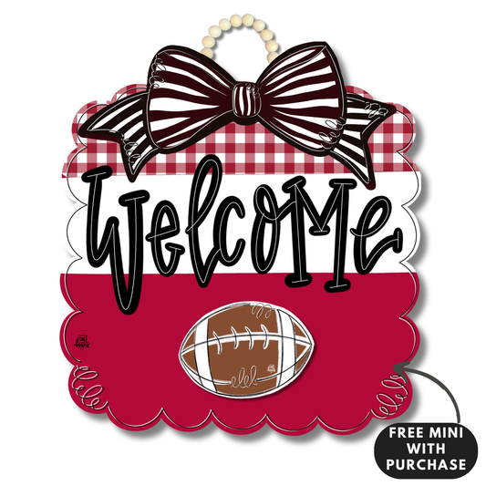 Crimson & White Football Scallop Door Hanger w/ Mini