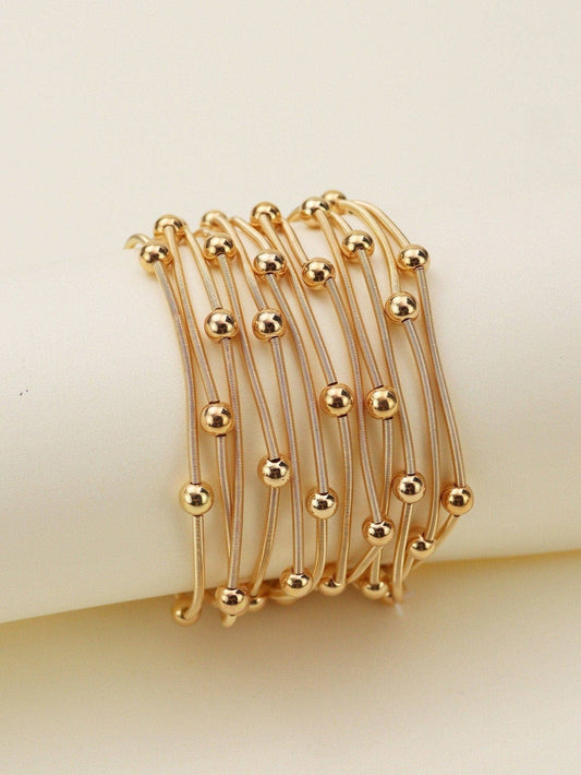 Gold Metallic Bead & Coil Bracelet Set
