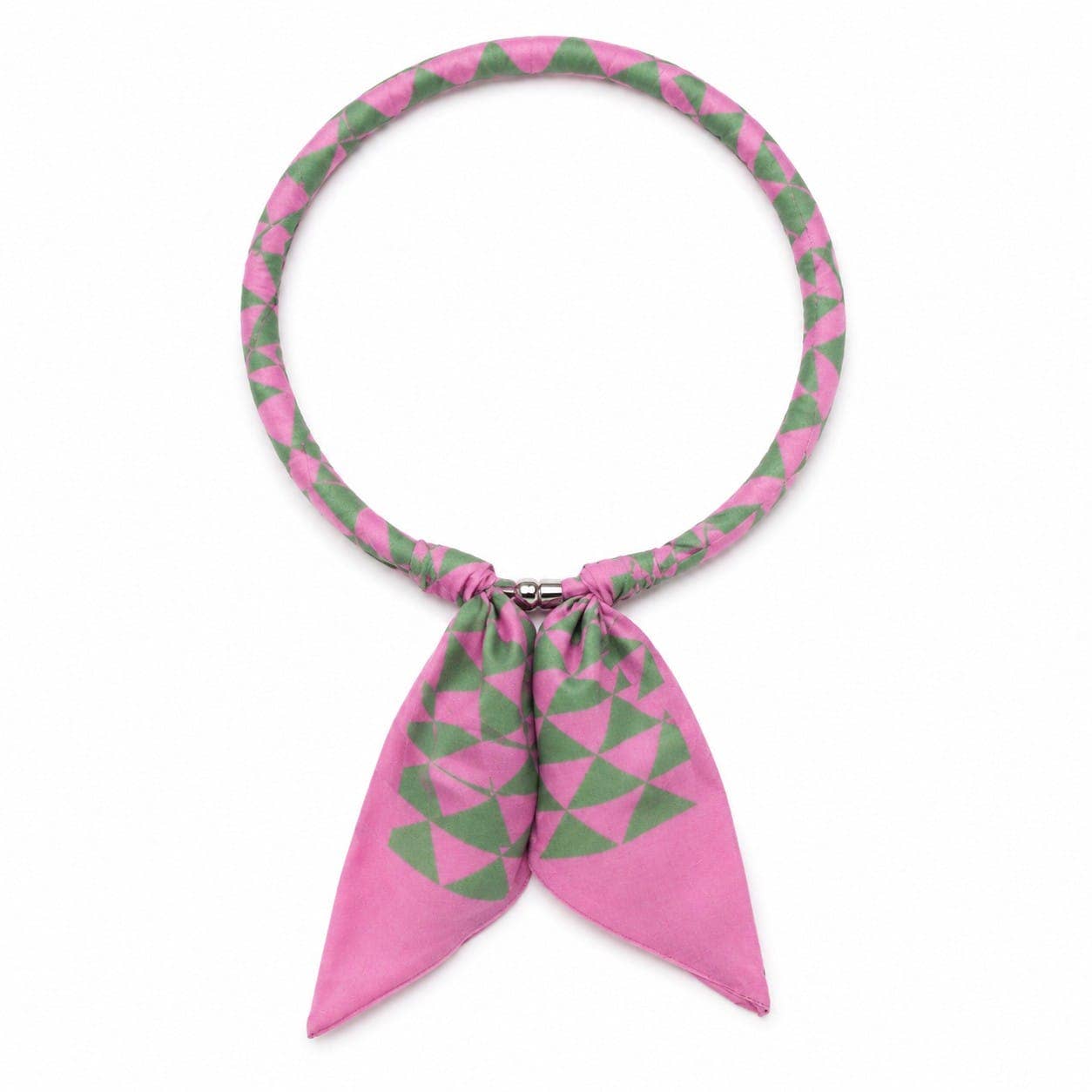 Pink & Green Geometric Print Scarf Necklace