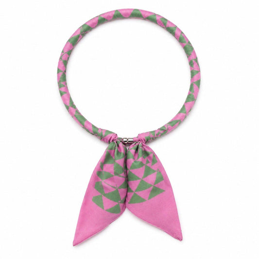 Pink & Green Geometric Print Scarf Necklace