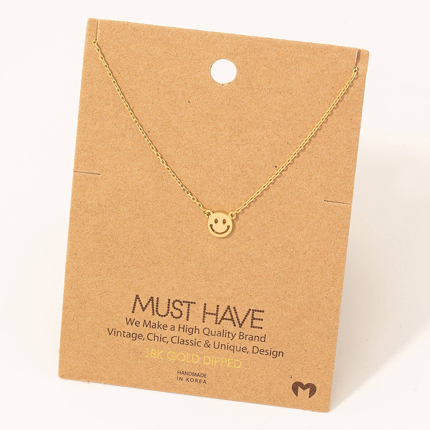 Gold Mini Smiley Face Charm Necklace