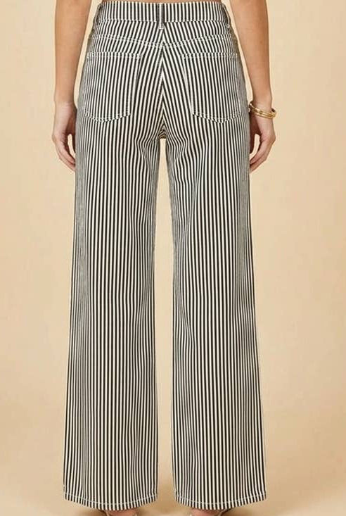Black & White High Rise Wide Leg Stripe Pants