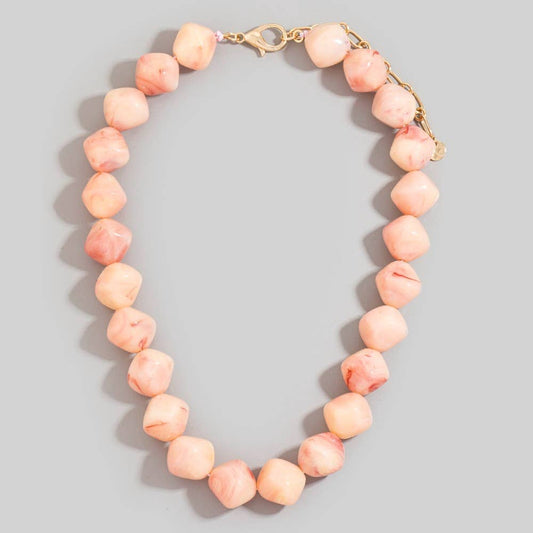 Peach Marble Resin Beaded Necklace